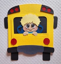School Bus Boy Blonde Hair. Scrapbook, Card Making Paper Piecing