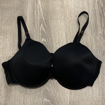 INC Black Underwire Bra Sz 44C Lightly Padded Smooth Cups Lace Sides Classic