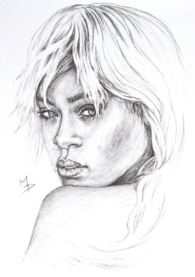 Rhianna fotorealistische Original Bleistift auf Papier Zeichnung