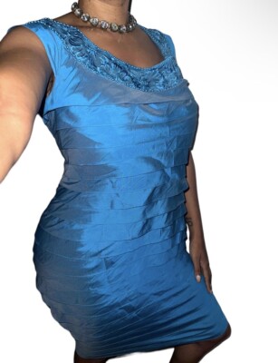 Adrianna Papell Dress Womens 8 Blue Sleeveless Silk Tiered Cocktail Beaded  | eBay