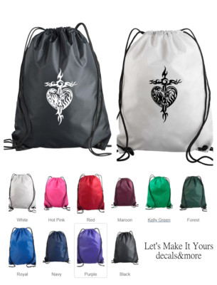 TRIBAL HEART & DAGGER DESIGN DRAWSTRING NYLON BACKPACK CINCH SAC