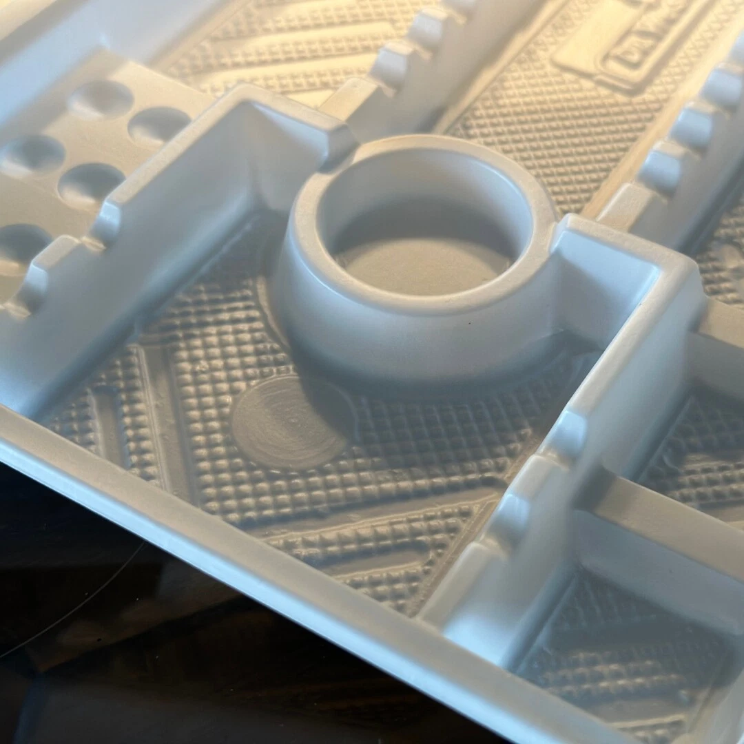 Tray compartments close-up