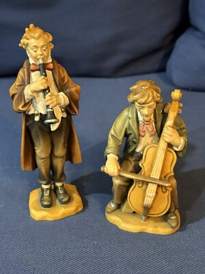 Vintage Gardena Art Italian Painted Carved Wood Clarinet Player Cellist Figurine