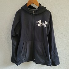 Boys Youth Under Armour Full Zip Hooded Light Jacket, Size Medium, Black