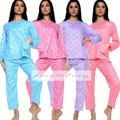Ladies Pyjama Set Cotton Rich Love Heart Long Sleeve Loungewear PJ
