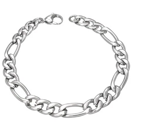 BRACELET GOURMETTE HOMME ACIER FIGARO COULEUR ARGENT NEUF LARGE 10mm CBV020