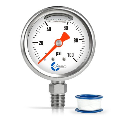 CARBO Gauge 0-100 psi Fuel Pressure Oil Pressure 1.5'' Liquid Filled, White Dial 