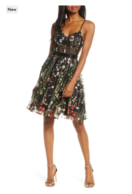 embroidered fit & flare cocktail dress mac duggal Mac Duggal - Black Multicolor Bustier Embroidered Floral A-Line Dress main image 1