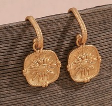 New women gold plated stainless steel square sun moon star dangle earrings