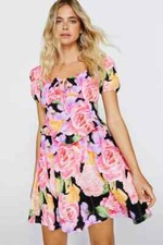 Nasty Gal Floral Print Tie Front Corset Mini Dress Size 8