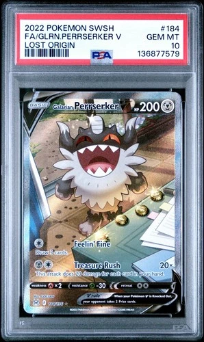 Pokemon TCG Galarian Perrserker V 184/196 Lost Origin Alternate Full Art PSA 10