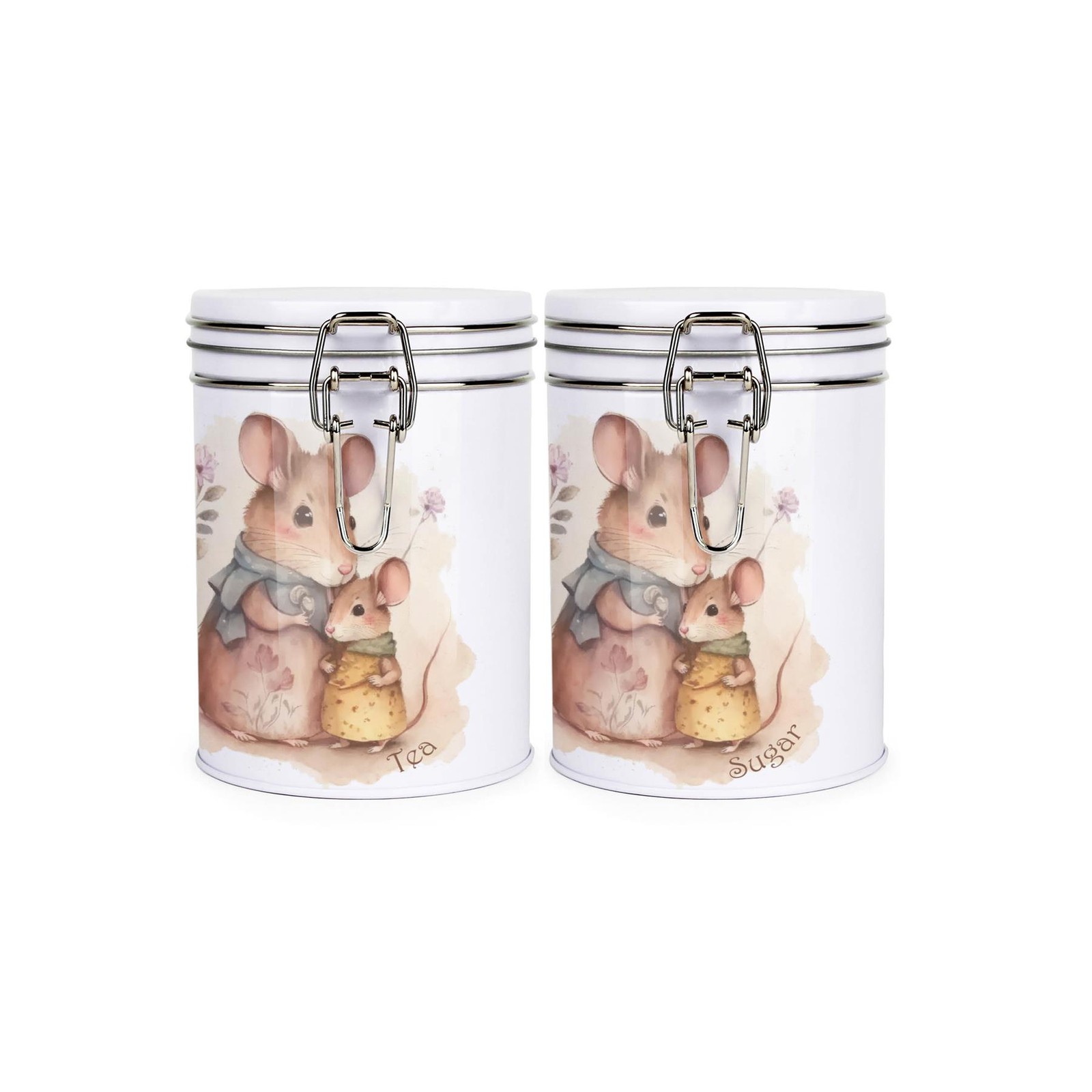 Purely Home Mouse & Mum Hot Drinks Canisters Set - Tea & Sugar Storage Gift Tins
