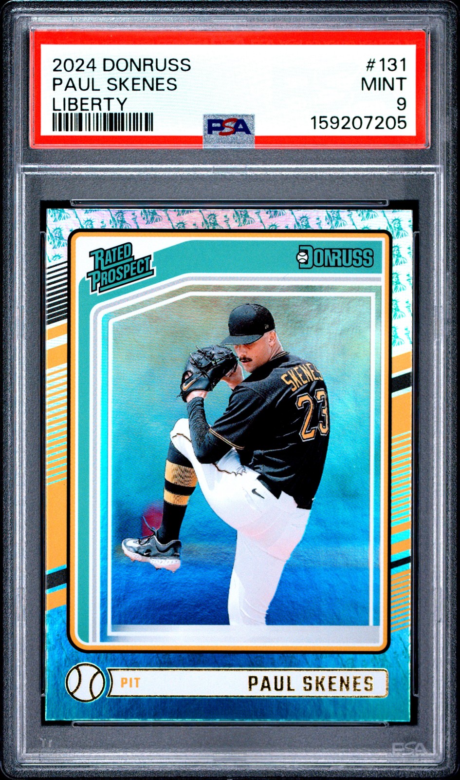 159207205 Paul Skenes 2024 Panini Donruss #131 Liberty Rated Prospect PSA 9