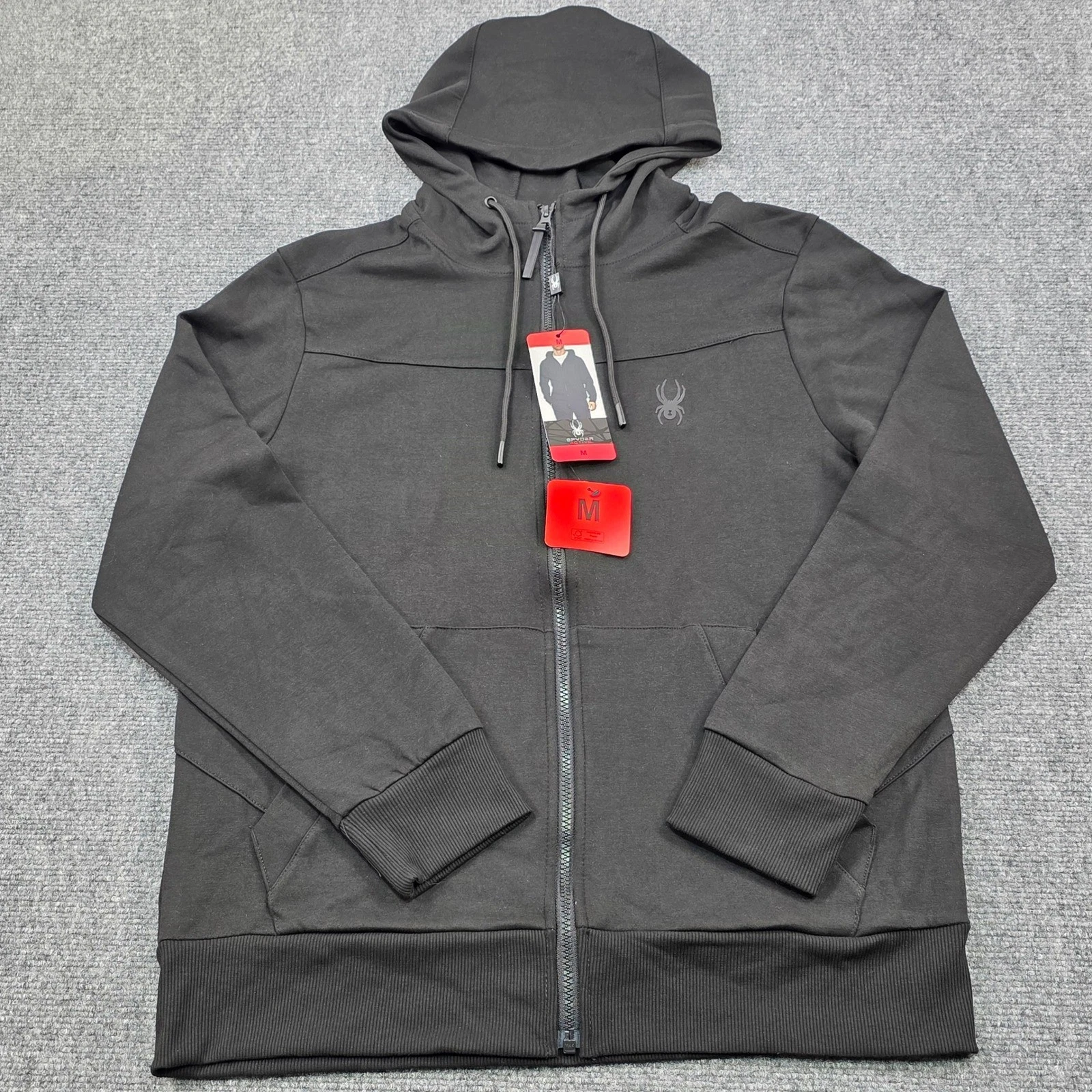 Men's Medium Spyder Active Full Zip Hoodie Jacket Black Activewear New With T