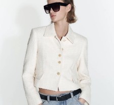 Zara Ivory Tweed blazer, Short Cropped Style, Size XS