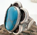 Vintage SOUTHWESTERN TURQUOISE sterling ring sz 5.75 11.5g [.925] Navajo leaf