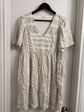 Old Navy Jacquard Mini Swing Dress Women M Beige Geo Flutter Sleeve NWT