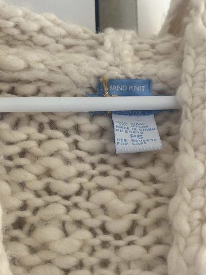 Кардиган женский ручной вязки Deane & White кремовый шерстяной коренастый PS - Изображение 3 из 3