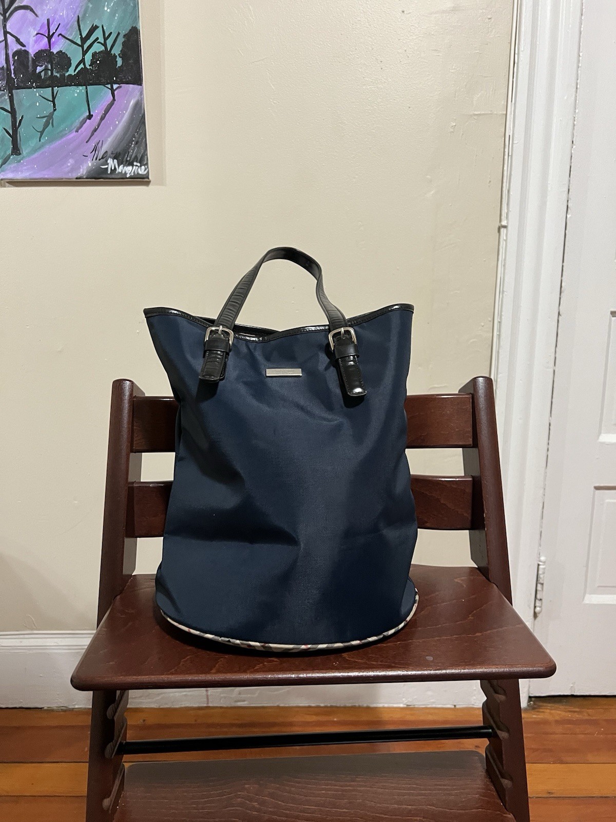 Burberry London Blue Label Navy Nylon Canvas Vintage Bucket Bag Excellent Condition-image