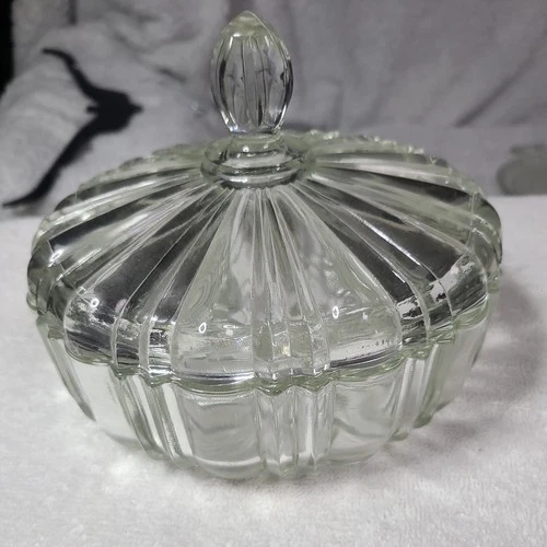 Vintage Anchor Hocking Old Cafe Clear Depression Glass Candy Dish and Lid 6 7/8"