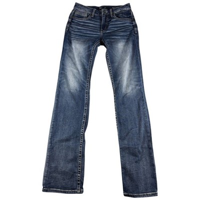 BKE Jake Straight Leg Jeans Mens 32x38 Blue Denim Washed Stretch Rugged Durable