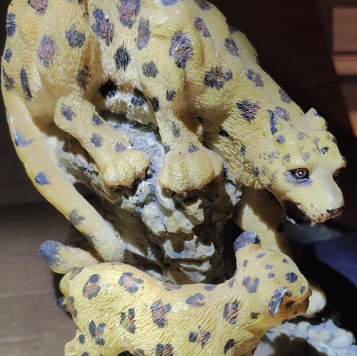 Resin Cheetah Figurine Sculpture Collectible with Two Cheetahs on Rock