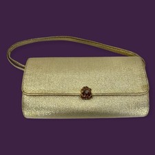 VINTAGE 1950s GLAM GOLD GLITTER PURSE MCM HAND BAG ROSE CLIP ATOMIC MOD HOLIDAYS