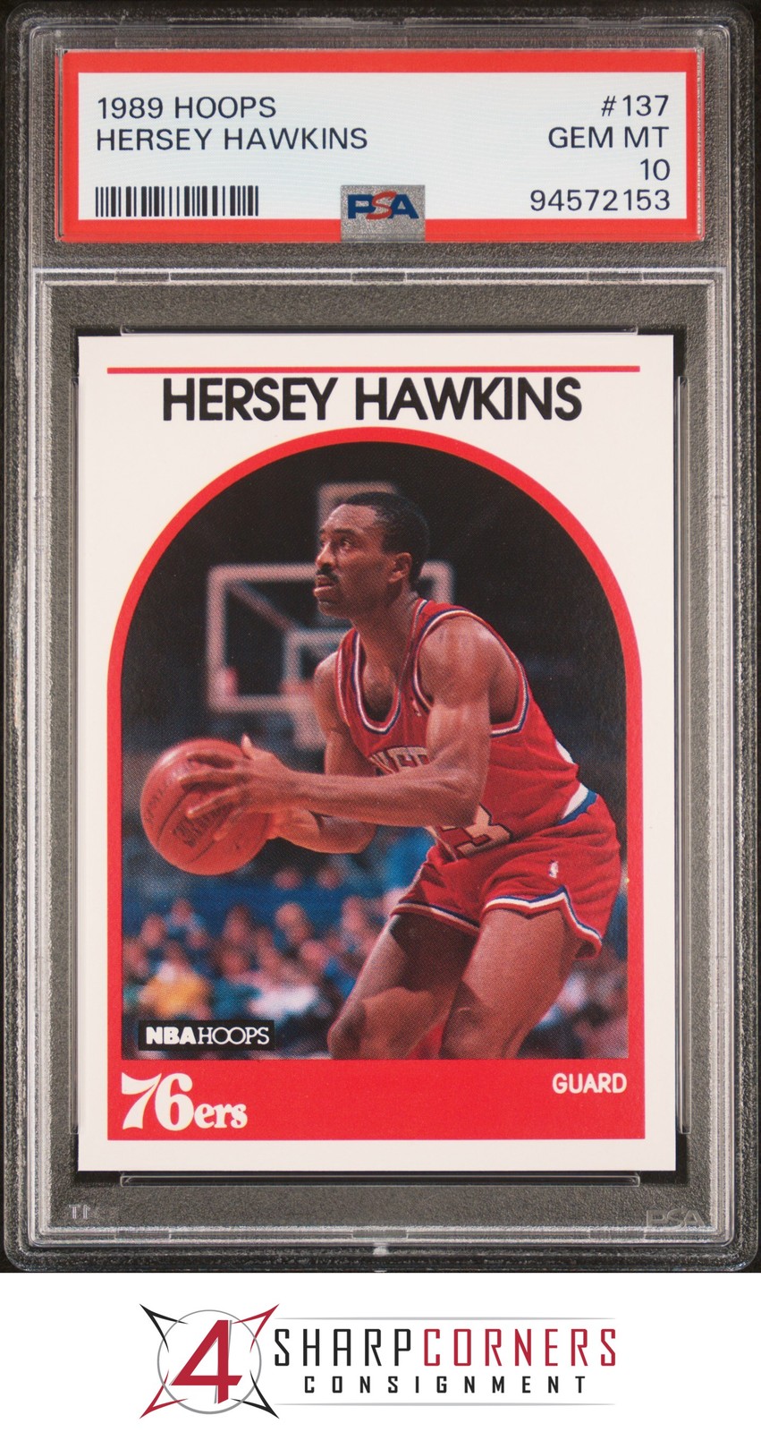 1989 HOOPS #137 HERSEY HAWKINS RC 76ERS PSA 10