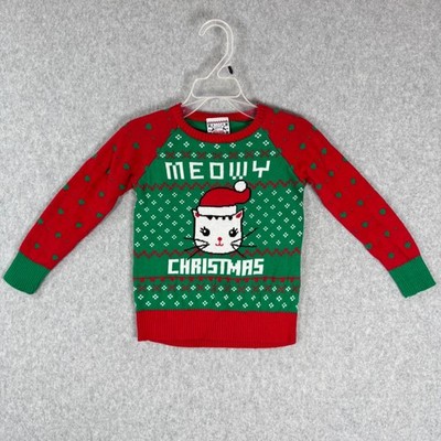 Ugly Christmas Sweater Cat ''Meowy Christmas'' Holiday Knit Kids Toddler Size 2T
