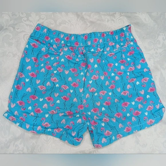 Kids Headquarters Girls Blue Shorts with Pink Flamingo and Heart Print Size 6 - Image 2 of 4