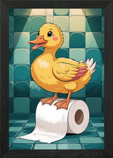 Duck on Toilet Paper Framed Wall Art Poster Canvas Print Picture
