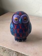 Folk Art Owl Talavera Ceramic Figurine Handmade In Mexico, Signed, Art Pottery