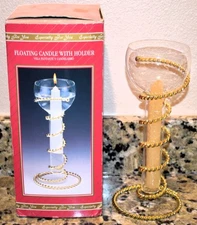 Floating Candle with Holder - Gold Tone Finish