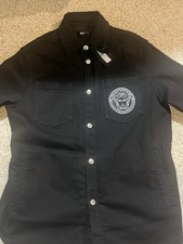 Versace Blouson Black Denim Fabric Soft Wash Jean Jacket Size 52 Brand New