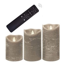 3 PCS Gray Rustic Texture Flameless Pillar LED Candles Remote Timer Flickering