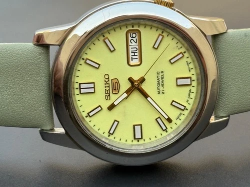 Vintage Seiko 5 Green Dial Automatic Mens Seiko Watch 21 Jewels Date Japan S-91