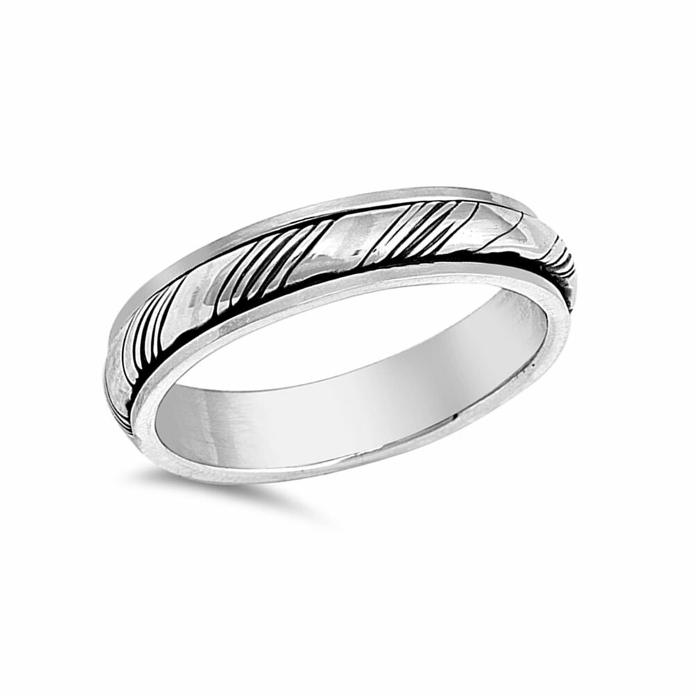 Men 5mm 925 Sterling Silver right hand Band Oxidize Finish Spinner