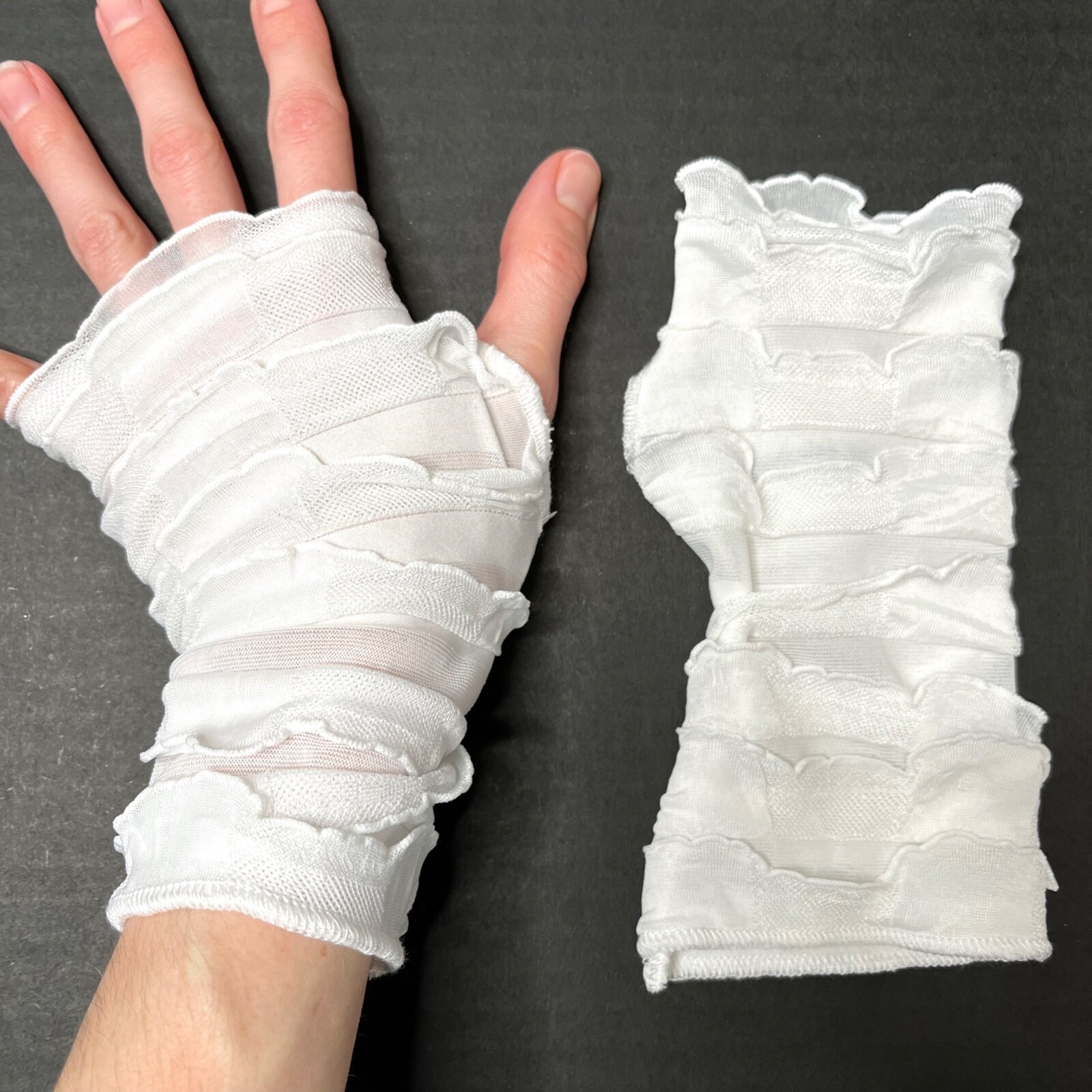 Ruffle Gloves White Mummy Hand Warmers Bandage Fishnet Arm Covers Ghost Costume