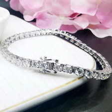 12ctw 4 mm Round Cut D VVS1 Moissanite Tennis Bracelet In 14K White Gold Plated