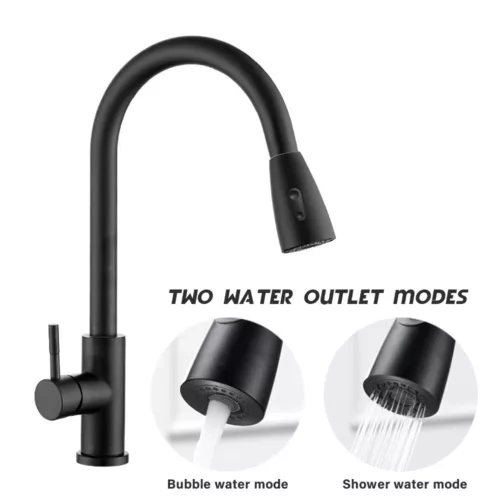 Kitchen Mixer Tap 360° Swivel Pull Out 2-Mode Sink Faucet Laundry Black/Silver - Picture 8 of 19