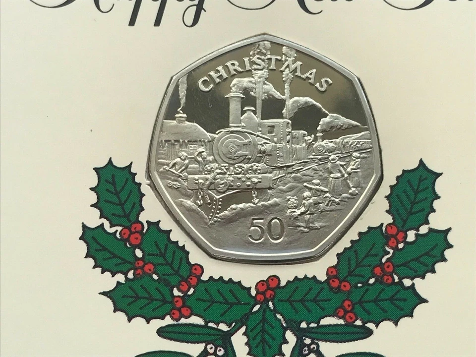 1984 ISLE OF MAN CHRISTMAS 50 PENCE ~ BB DIE ~ PROOF DIAMOND FINISH DOUBLE CROWN - Image 3 of 4