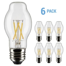6 Pack Satco S21330 LED Filament Bulb 120V 5W 40W BT15 Dimmable Medium E26 2700K