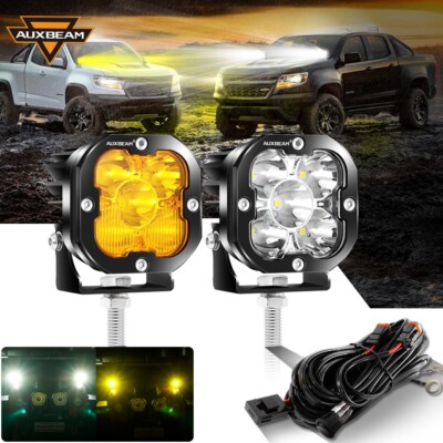 AUXBEAM 3'' INCH LED Work Light Pods Offroad Truck Driving Fog Lamp White/Amber