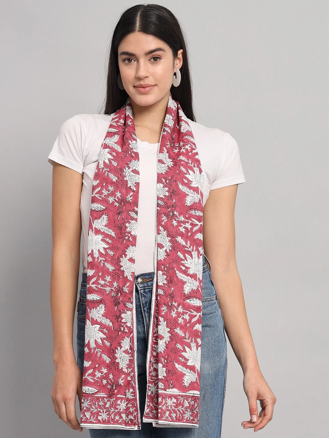 Women's Soft Long Cotton Hand Block Flower Print Scarves Wrap Scarf Indian Stole