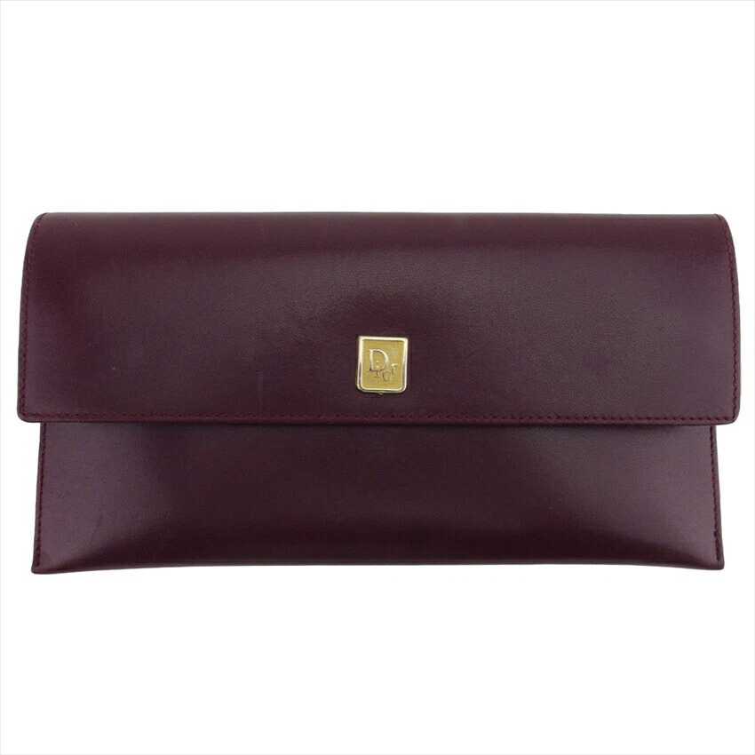 Portefeuille Dior Logo Plaque Cuir Bordeaux Authentique OCCASION T20796