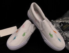 Polo Ralph Lauren Girls Shoes White 4 Harbour Multicolor All Over Pony Slip On