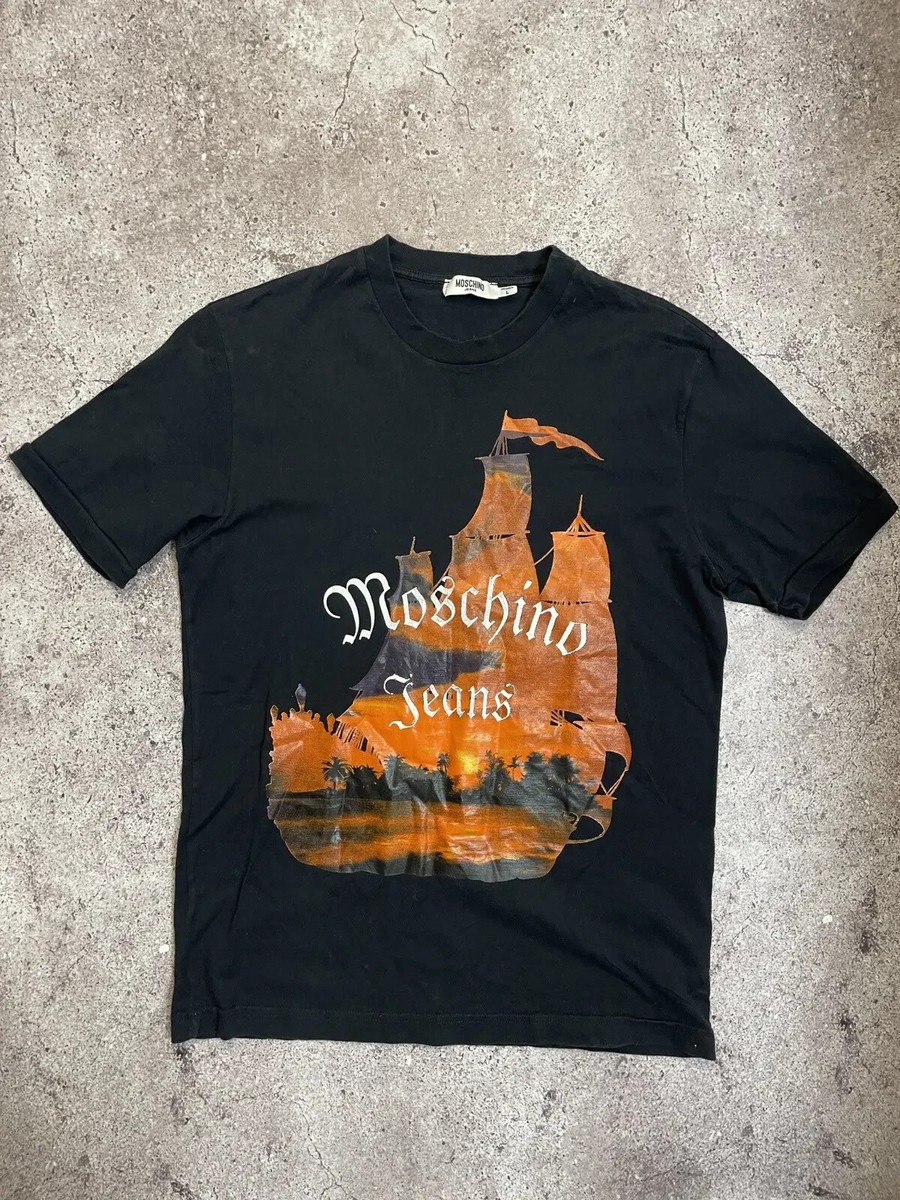 Vintage Moschino Jeans Pirate Ship Graphic T-Shirt Black Made in