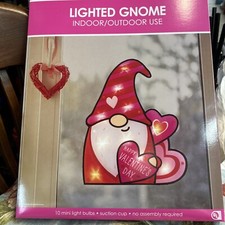 NEW Lighted Happy Valentine's Day Heart Gnome Window Decoration Indoor Outdoor