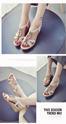 Sandalen, weiche, bequeme Keilschuhe, römische Schuhe, flache Perlenperlen-Perlenschuhe, Hausschuhe - Bild 18 von 26