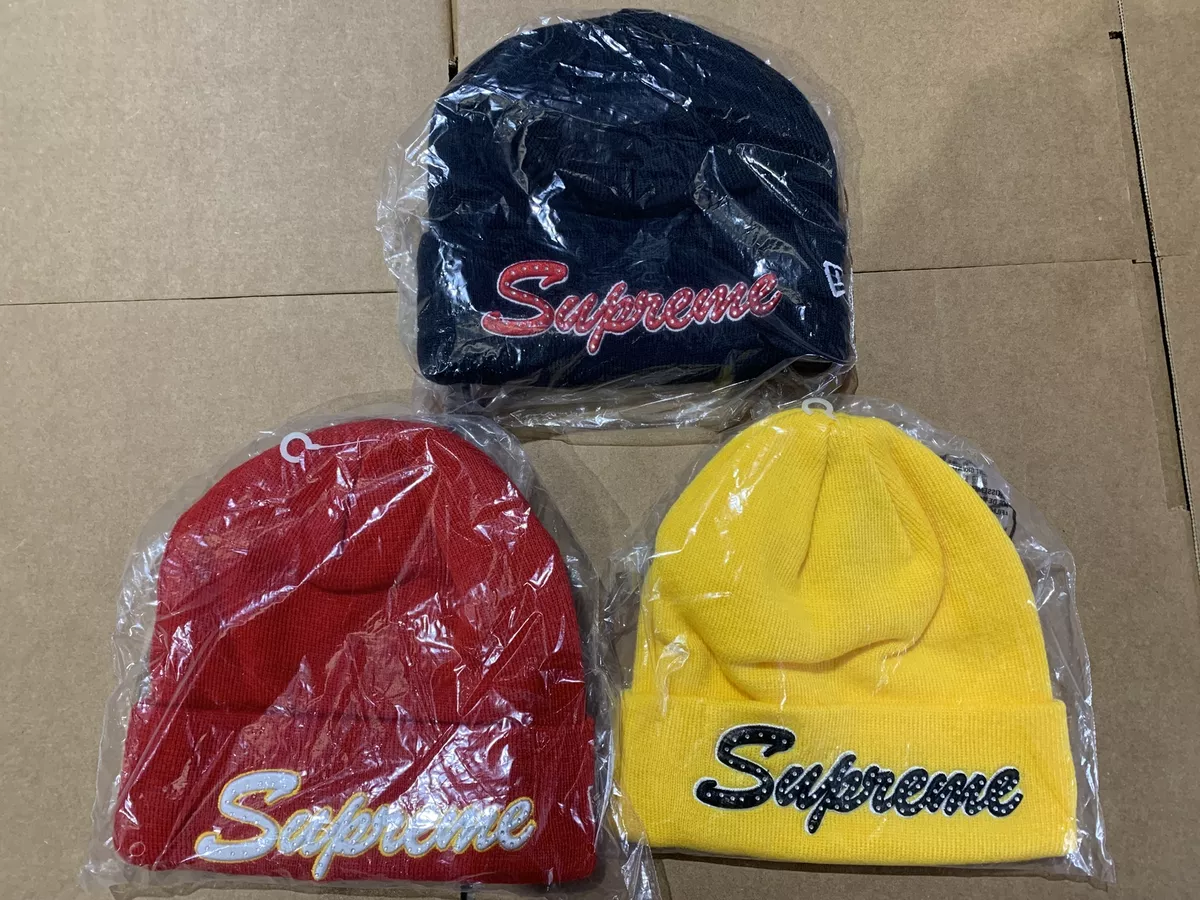 Supreme New Era Script Beanie Yellow Black Red F/W 18